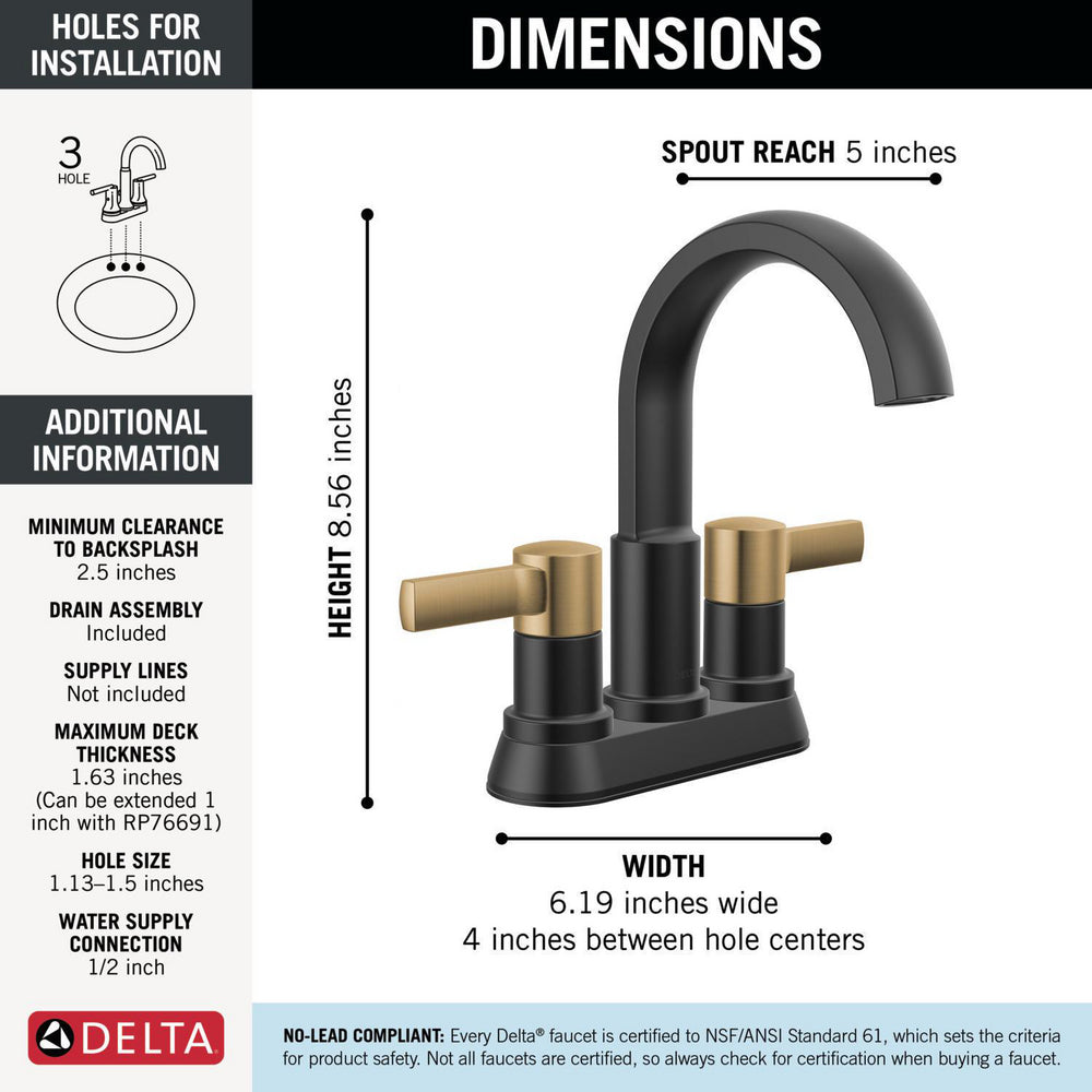 Robinet de salle de bain Delta Albion à deux poignées et entraxe de 10,16 cm - 25855LF