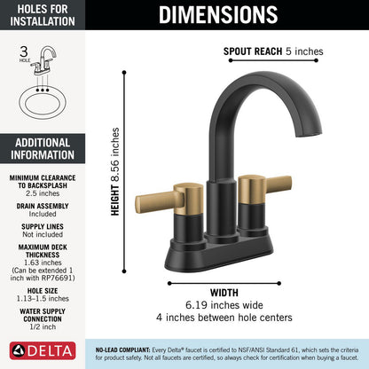 Robinet de salle de bain Delta Albion à deux poignées et entraxe de 10,16 cm - 25855LF