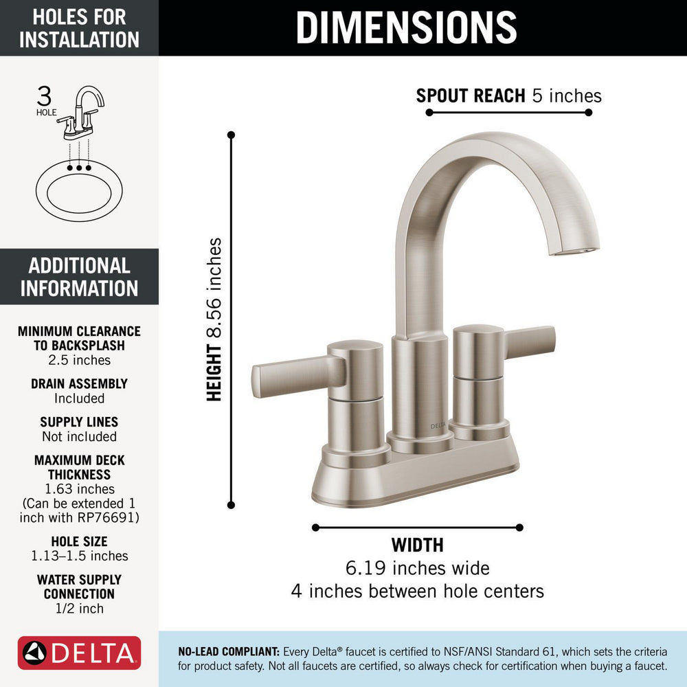 Robinet de salle de bain Delta Albion à deux poignées et entraxe de 10,16 cm - 25855LF