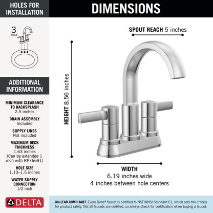 Robinet de salle de bain Delta Albion à deux poignées et entraxe de 10,16 cm - 25855LF