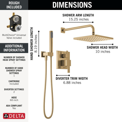 Delta Mitigeur de douche moderne Série 14 avec pommeau de douche effet pluie, douchette à main et robinet brut - 342701