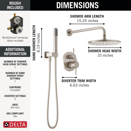 Delta Modern Monitor 14 Series Shower with Raincan, Hand Shower & Rough Valve - 342702