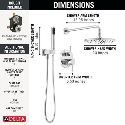 Delta Modern Monitor 14 Series Shower with Raincan, Hand Shower & Rough Valve - 342702