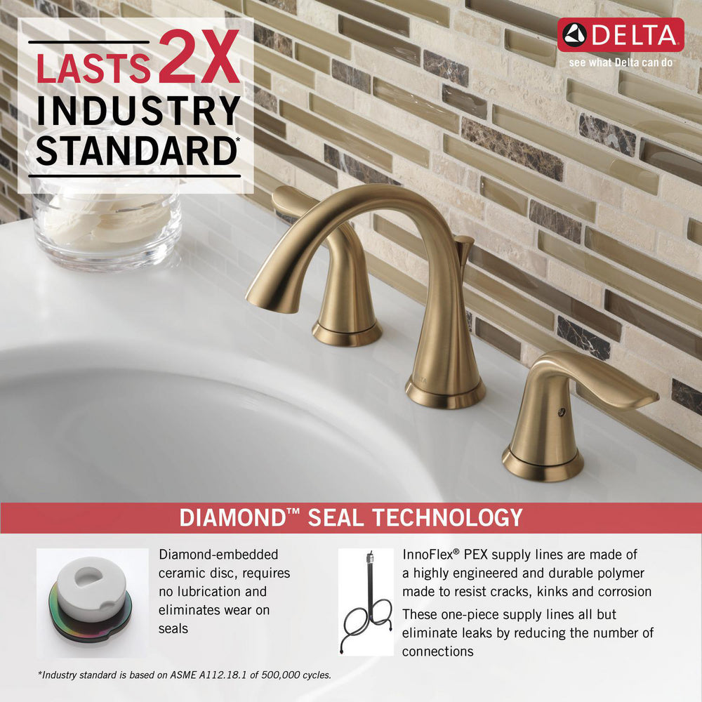 Delta Lahara Two Handle Widespread Bathroom Faucet - 3538