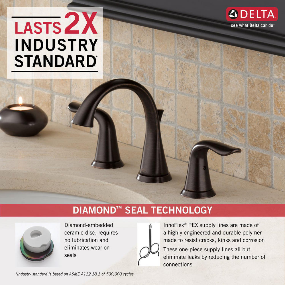 Delta Lahara Two Handle Widespread Bathroom Faucet - 3538