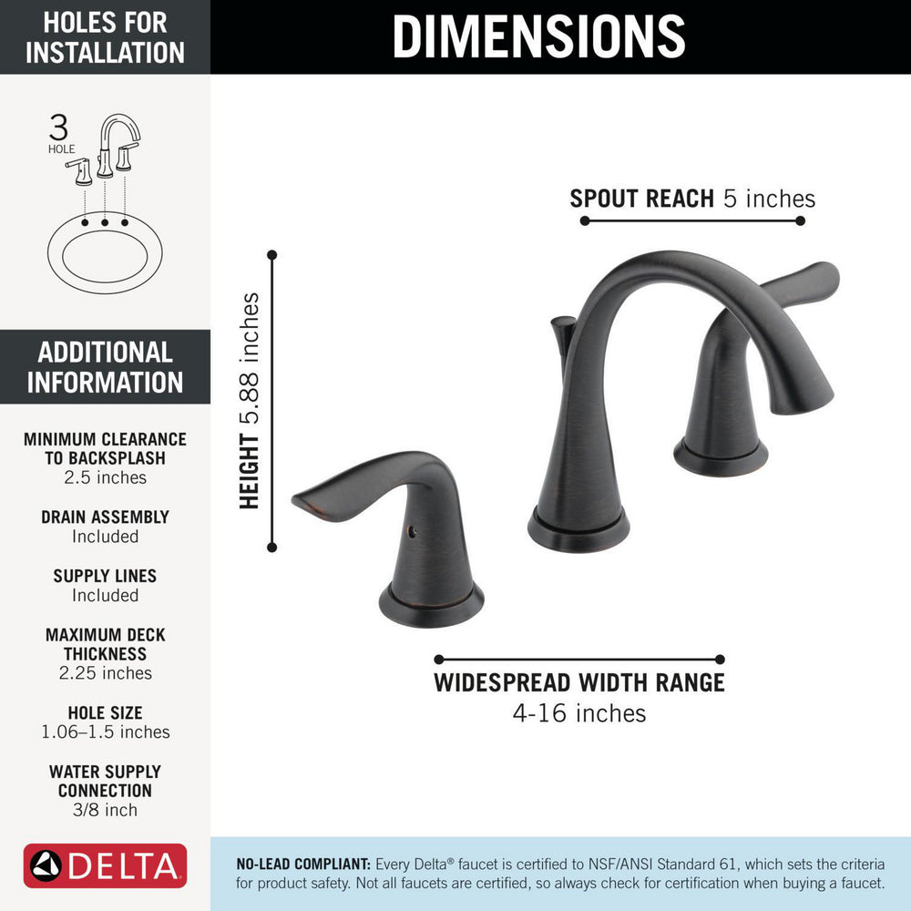Delta Lahara Two Handle Widespread Bathroom Faucet - 3538