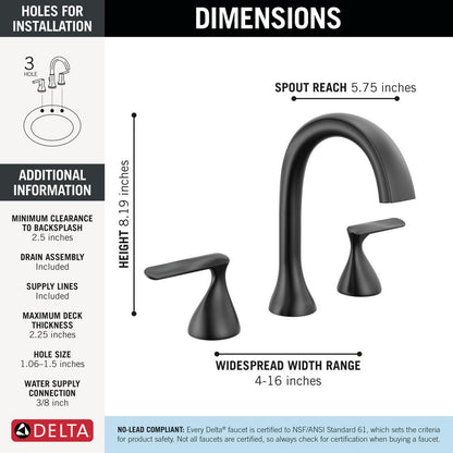 Delta 3545 Bonacci Matte Black - specifications