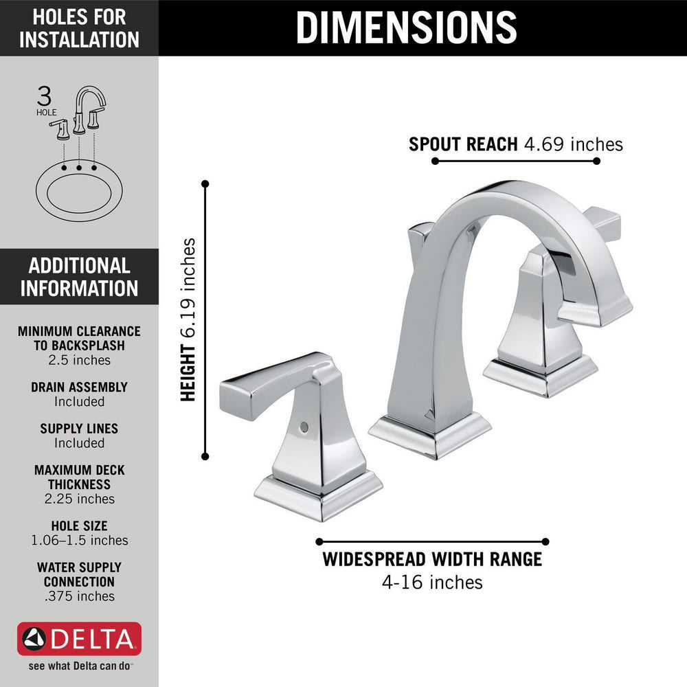 Delta Dryden Two Handle Widespread Bathroom Faucet - 3551