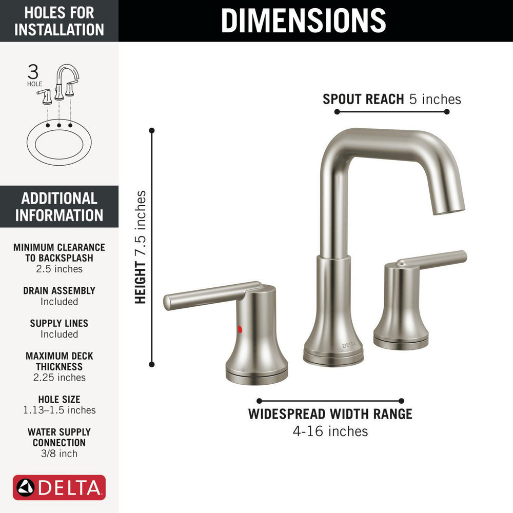 Delta Trinsic Two Handle Widespread Bathroom Faucet - 3554
