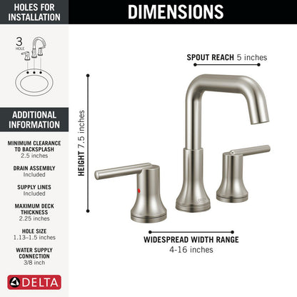 Delta Trinsic Two Handle Widespread Bathroom Faucet - 3554
