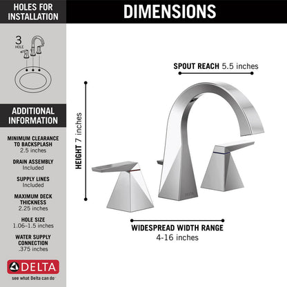 Robinet de salle de bain à deux poignées et entraxe large Delta Trillian - 35546