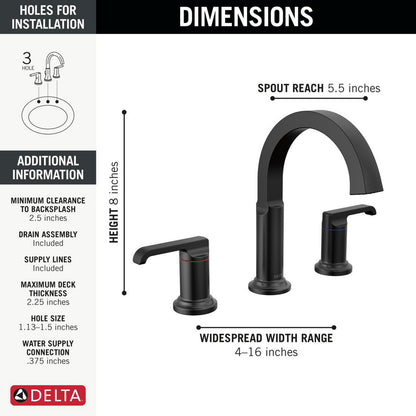 Delta Tetra Two Handle Widespread Bathroom Faucet - 35588