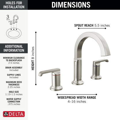 Delta Tetra Two Handle Widespread Bathroom Faucet - 35588