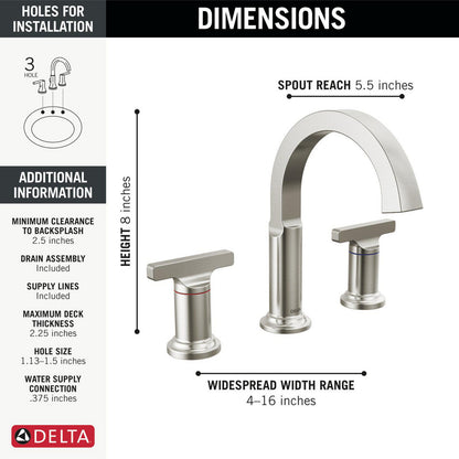 Delta Tetra Two Handle Widespread Bathroom Faucet - 355887
