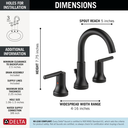 Delta Trinsic Two Handle Widespread Bathroom Faucet - 3559-MPU-DST