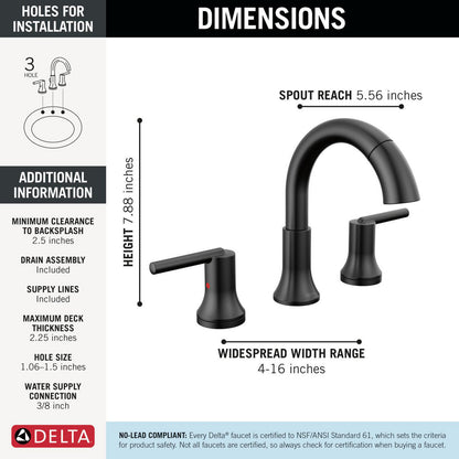 Delta Trinsic Two Handle Widespread Pull Down Bathroom Faucet - 3559-PD-DST