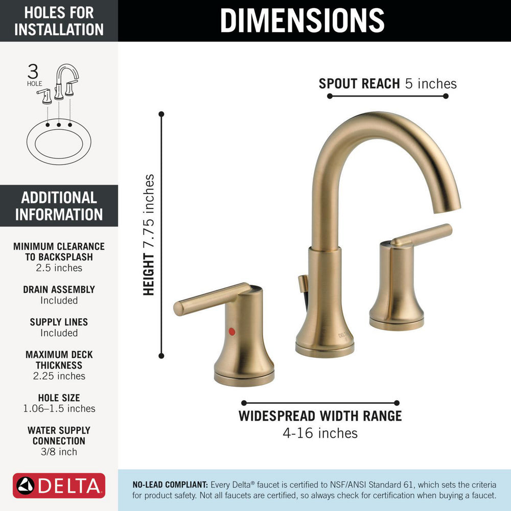 Delta Trinsic Two Handle Widespread Bathroom Faucet - 3559-MPU-DST