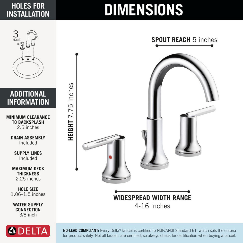 Delta Trinsic Two Handle Widespread Bathroom Faucet - 3559-MPU-DST