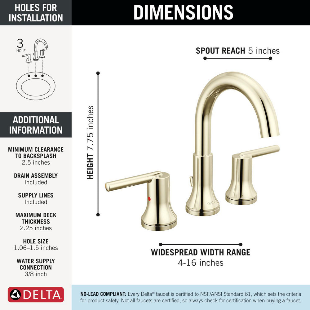 Delta Trinsic Two Handle Widespread Bathroom Faucet - 3559-MPU-DST