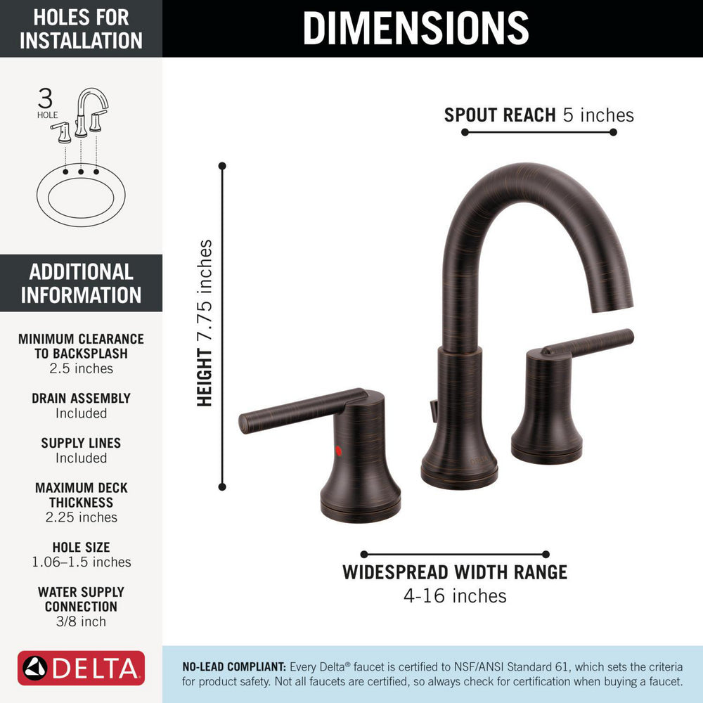 Delta Trinsic Two Handle Widespread Bathroom Faucet - 3559-MPU-DST