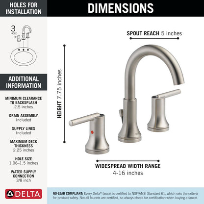 Delta Trinsic Two Handle Widespread Bathroom Faucet - 3559-MPU-DST