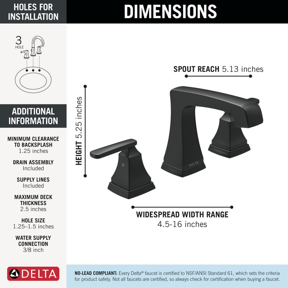 Delta Ashlyn Two Handle Widespread Lavatory Faucet - Metal Pop-Up - 3564