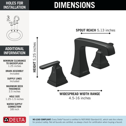 Delta Ashlyn Two Handle Widespread Lavatory Faucet - Metal Pop-Up - 3564