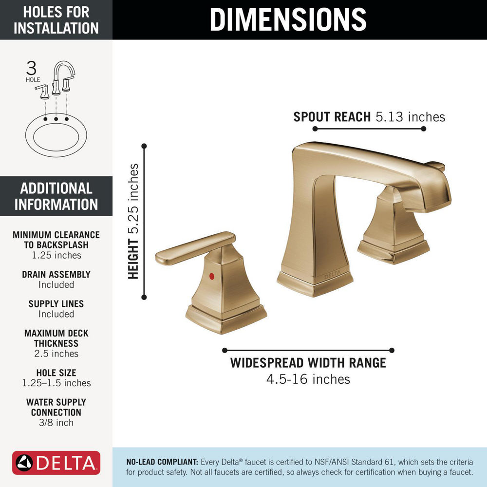 Delta Ashlyn Two Handle Widespread Lavatory Faucet - Metal Pop-Up - 3564