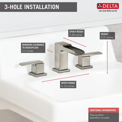 Delta Ara Two Handle Widespread Channel Bathroom Faucet - 3568LF