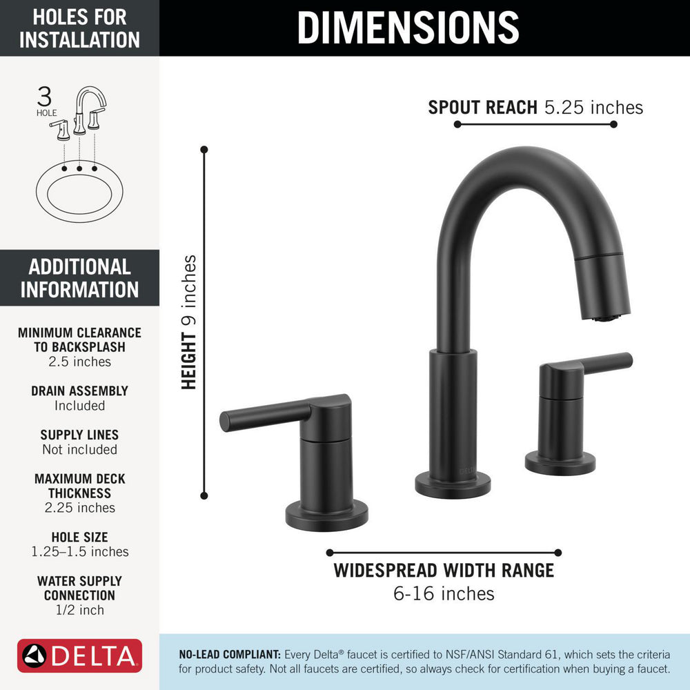 Delta Nicoli Two Handle Widespread Pull-Down Bathroom Faucet - 35749LF