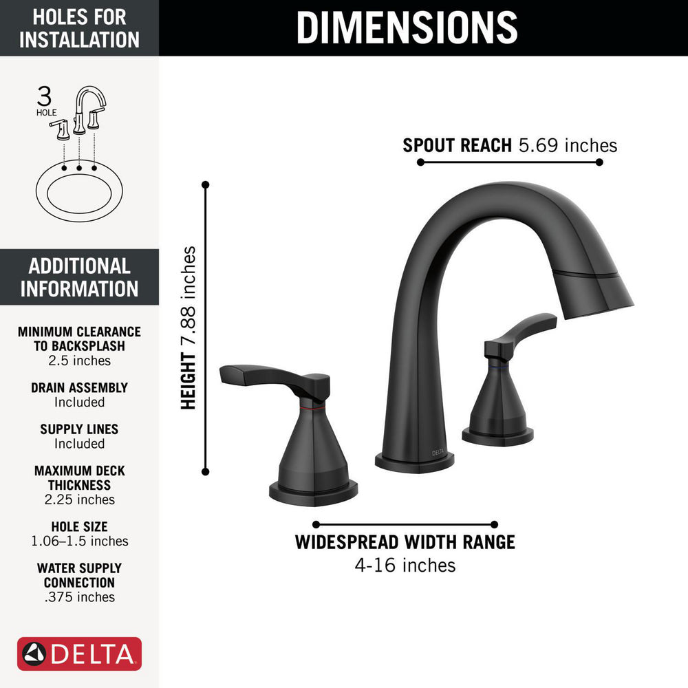 Delta Stryke Two Handle Widespread Pull Down Bathroom Faucet