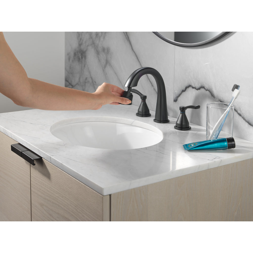 Delta Stryke Two Handle Widespread Pull Down Bathroom Faucet