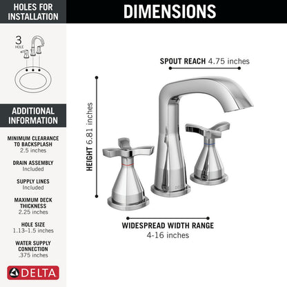 Robinet de lavabo écarté Delta Stryke avec poignées en croix - 357766