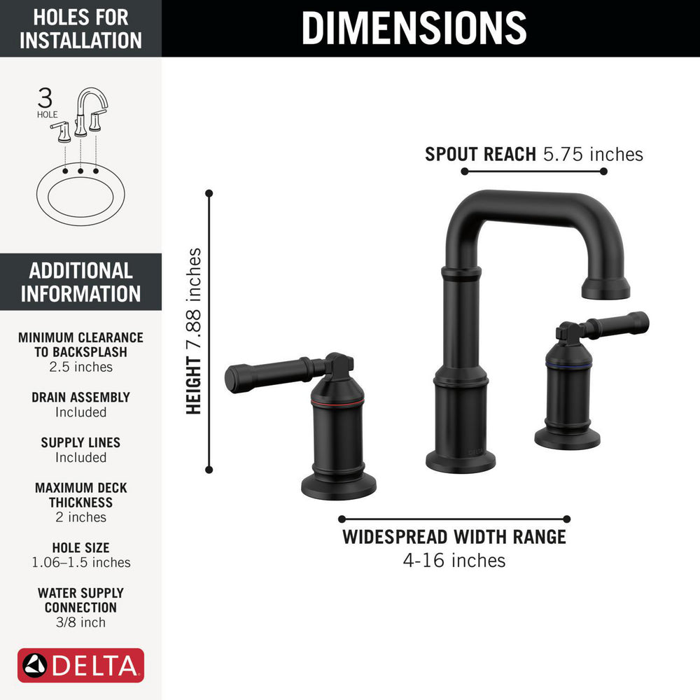 Delta Broderick Two Handle Widespread Bathroom Faucet