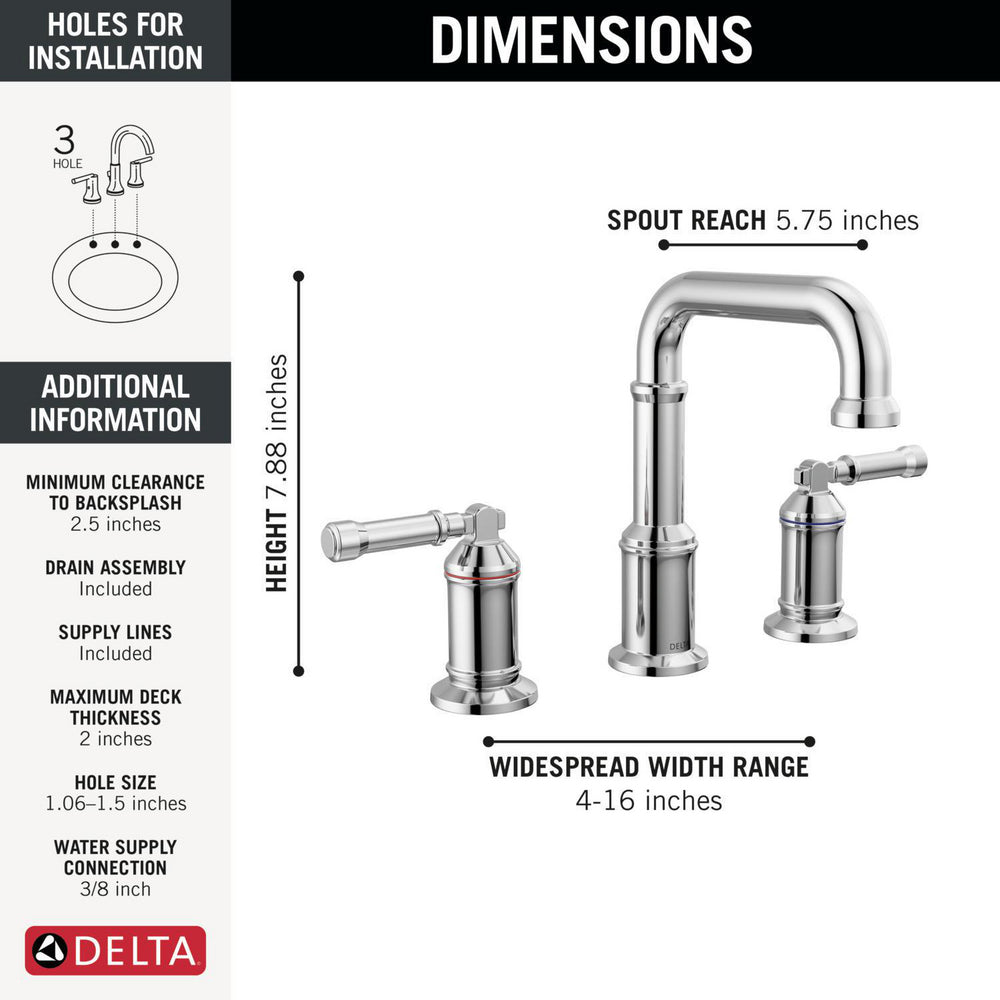 Delta Broderick Two Handle Widespread Bathroom Faucet