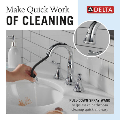 Robinet de salle de bain Delta Cassidy à deux poignées, installation large, avec douchette extractible - 3597