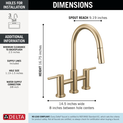 Delta Nicoli Pull-Down Bridge Chrome - 39876LF
