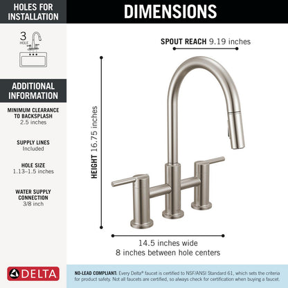Delta Nicoli Pull-Down Bridge Chrome - 39876LF