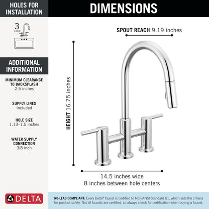 Delta Nicoli Pull-Down Bridge Chrome - 39876LF