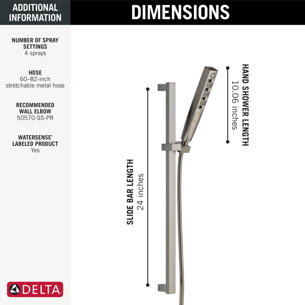 Delta Universal Showering H2Okinetic Hand Shower 1.75 GPM w/Slide Bar 4S - 51140
