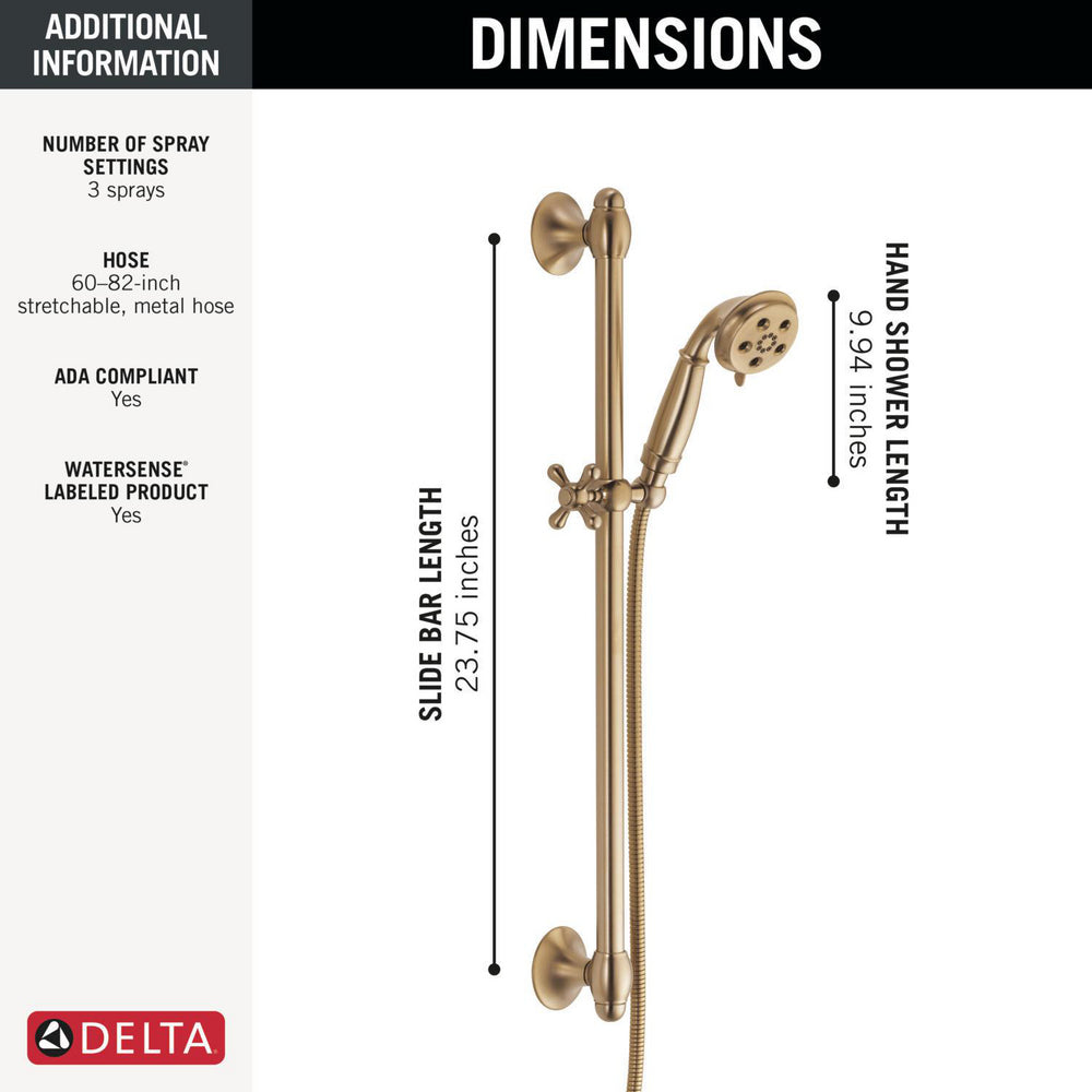 Delta Universal Showering H2Okinetic 3-Setting Slide Bar Hand Shower - 51308