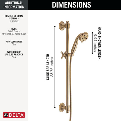 Delta Universal Showering H2Okinetic 3-Setting Slide Bar Hand Shower - 51308