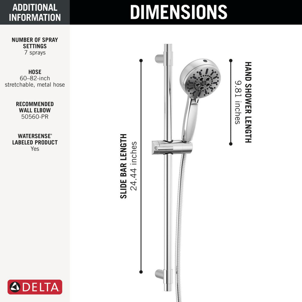 Delta 7-Setting Slide Bar Hand Shower with Cleaning Spray - 51584