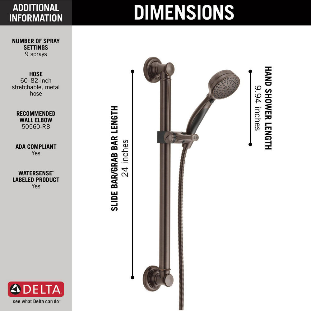 Delta ActivTouch 9-Setting Hand Shower with Traditional Slide Bar / Grab Bar - 51900