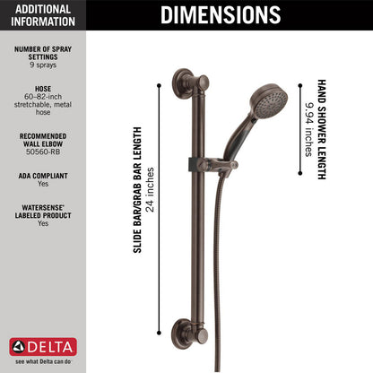 Delta ActivTouch 9-Setting Hand Shower with Traditional Slide Bar / Grab Bar - 51900