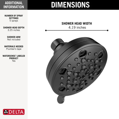 Delta Universal Showering H2Okinetic 5-Setting Contemporary Shower Head - 52638