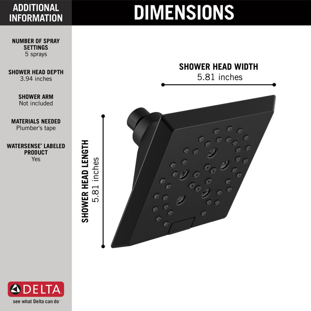 Delta Universal Showering H2Okinetic 5-Setting Angular Modern Raincan Shower Head - 52664