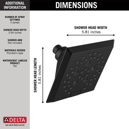 Delta Universal Showering H2Okinetic 5-Setting Angular Modern Raincan Shower Head - 52664