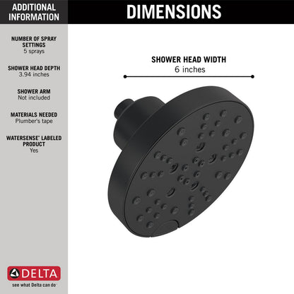 Delta Universal Showering H2Okinetic 5-Setting Contemporary Raincan Shower Head - 52668