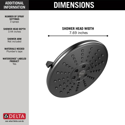 Pomme de douche pluie Delta Universal Showering H2Okinetic à 3 fonctions de 20 cm - 52688